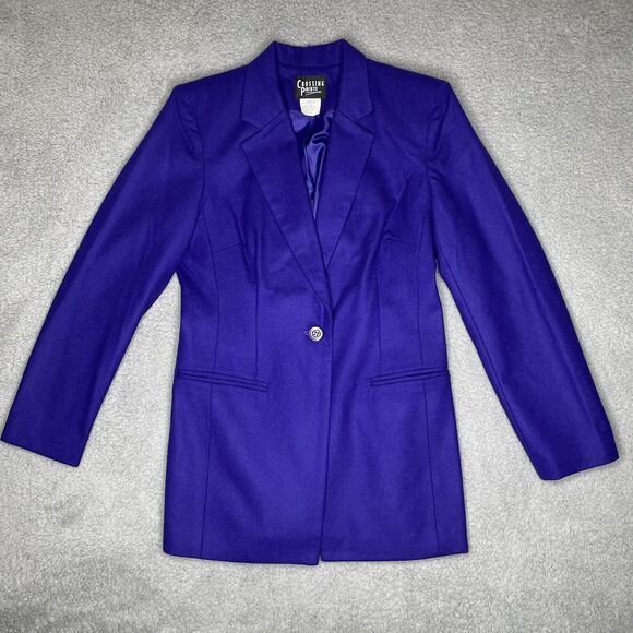 VTG Crossing Pointe Purple Wool Blazer Women 8 P Retroglam Office Long Blazer - Picture 3 of 13